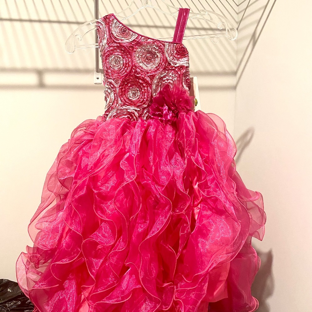 Hot Pink Puffy Dress For Girls